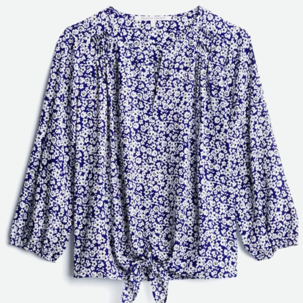 Tie-Front Floral Work Blouse